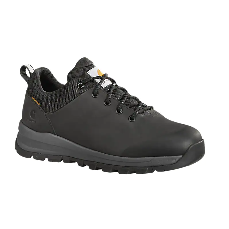 Carhartt men's waterproof low hiker shoe in black, profile view