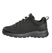 Carhartt men's waterproof low hiker shoe in black, instep side view