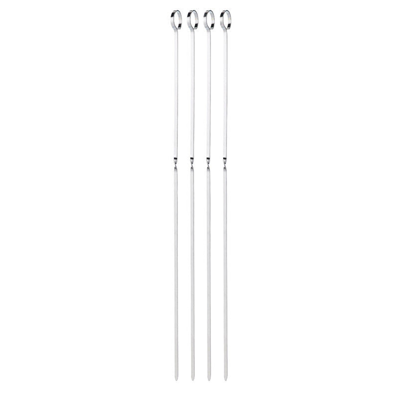 set of 4 stainless steel grilling skewers shown upright