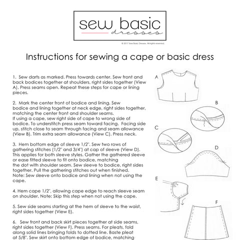 Instructions for dress patterns.