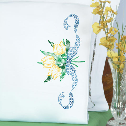 Tulips and Ribbon Perle Edge Pillowcases