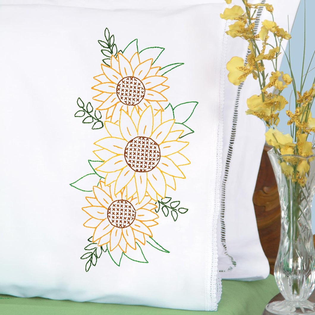 Golden Sunflowers Lace Edge Pillowcases