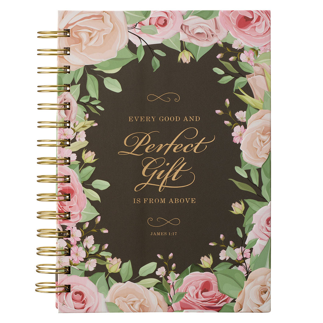 Christian Art Gifts Perfect Gift Pink Rose Large Wirebound Journal - James 1:17 JLW130