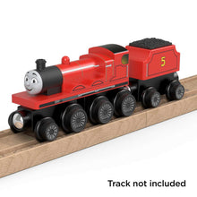 James toy train on wooden railway (not included)