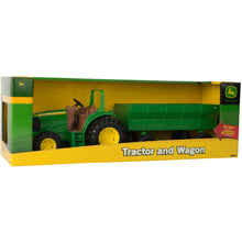John Deere toy tractore and wagon.
