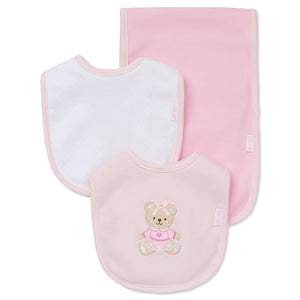 Pink Bear Bibs and Burp Cloth Set