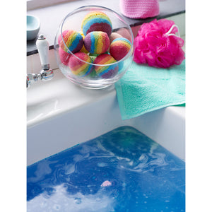 Bath bombs near tub