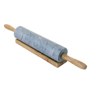 Marble rolling pin in wooden stand.