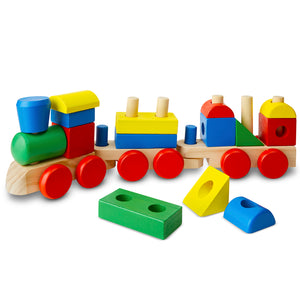 Melissa & Doug toys stacking train with blocks.