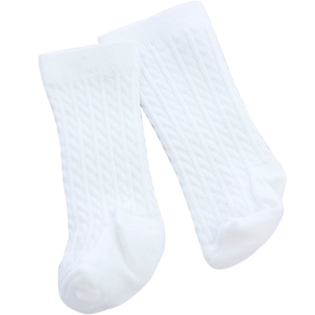 White newborn baby socks.