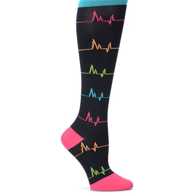 EKG Heart Patterned Knee High - Black (Compression Socks)