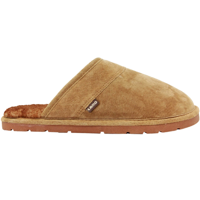 Lamo men's scuff in chestnut tan, side view