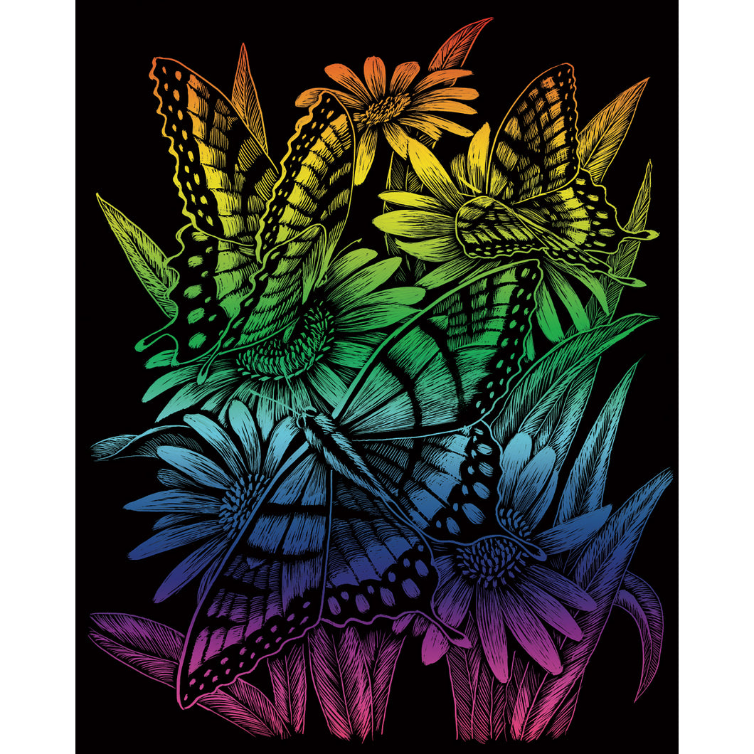 Engraving Art Rainbow Butterflies & Daisies RAIN27