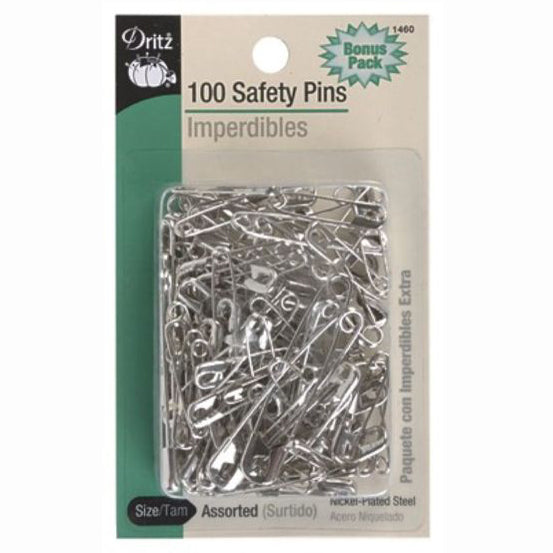 Dritz Safety Pins, Assorted Sizes, Nickel, 200 pc