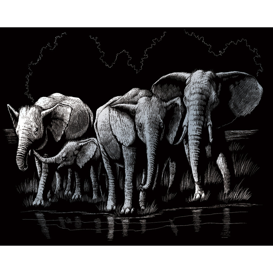 Engraving Art Silver Elephant Herd SILF-40