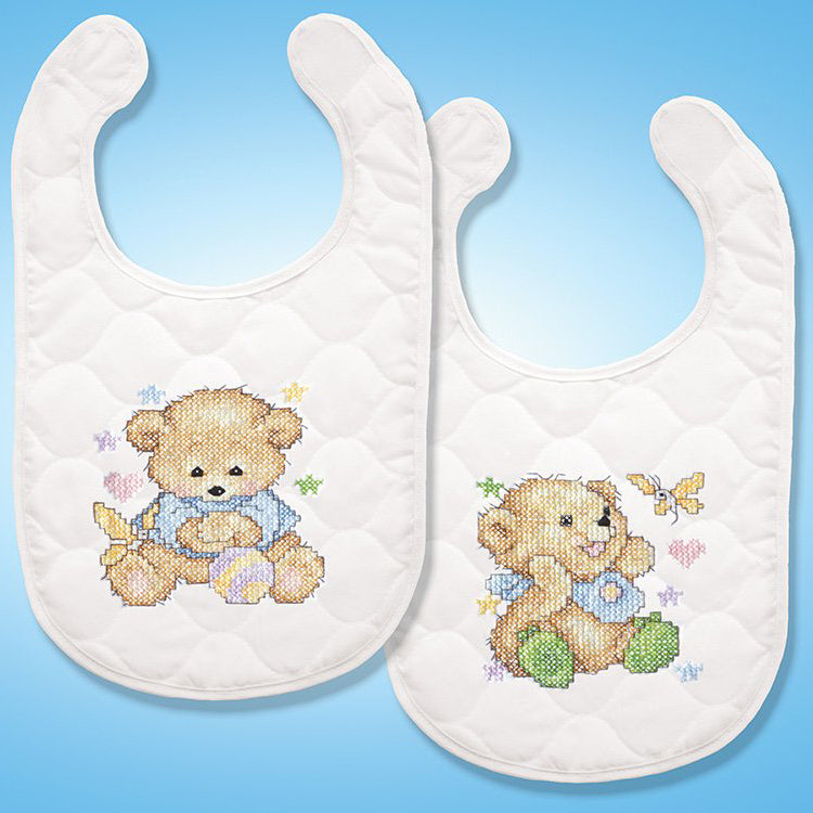 Set of 2 Embroidered Meli-Melo Bibs S00 - New - For Baby