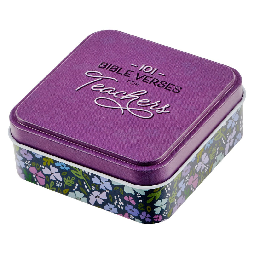 Christian Art Gifts 101 Bible Verses For Teachers Purple Scripture Cards in a Tin TIN035