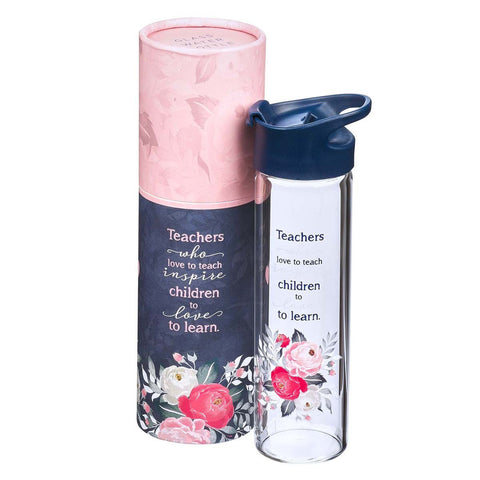 Teachers Who Love To Teach Glass Water Bottle with Cylindrical Gift Box