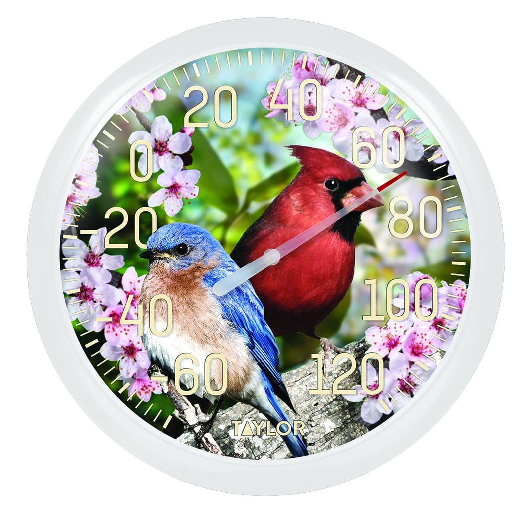 Cardinal and bluebird thermometer
