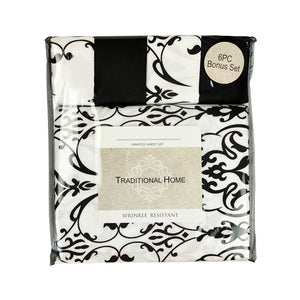 Black and White Scrolls Microfiber Sheet Set