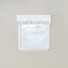 Valance curtain with blue floral trim