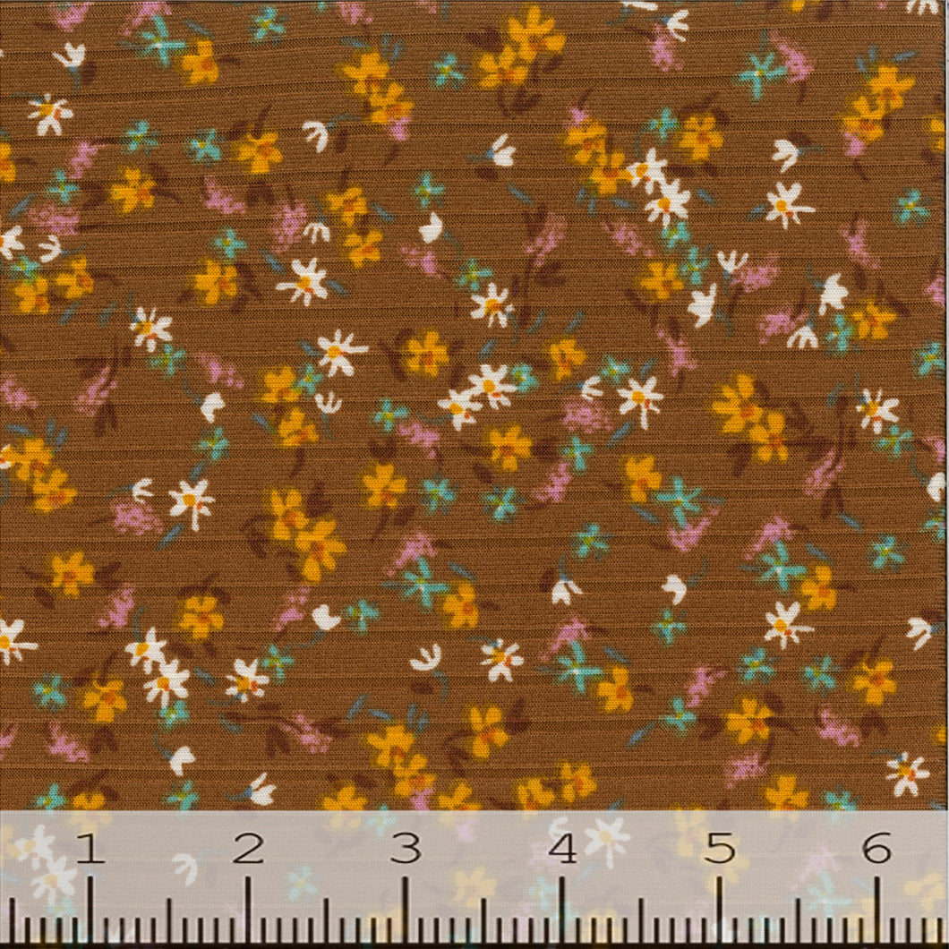 Ditsy Floral Rib Knit Fabric FA130 brown