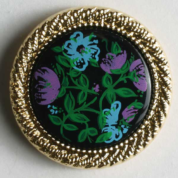 Gold Bordered Shank Back Floral Button 481