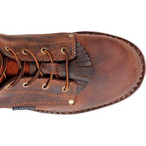 Top view, Carolina work boots with removable kiltie. 
