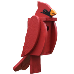 painted wooden cardinal shaped birdhouse