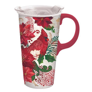 Ceramic Travel Cup Cardinal Poinsettia 3CTC00119