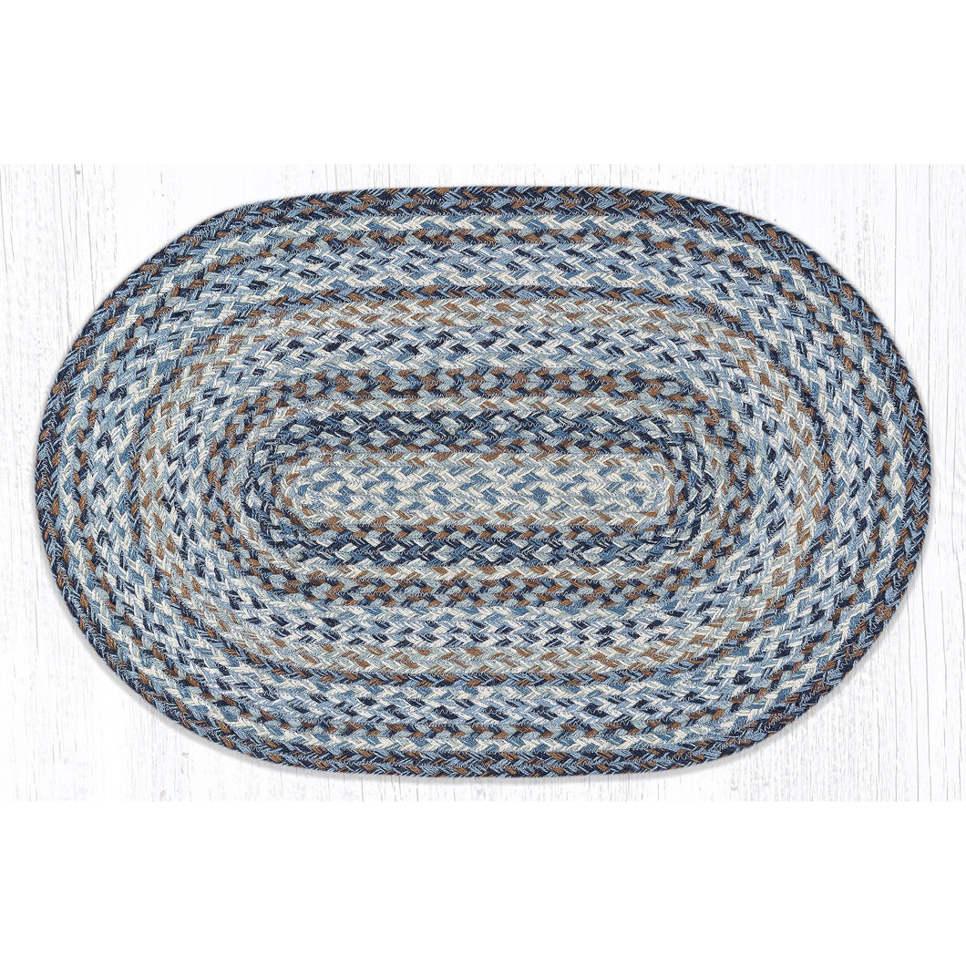 Blue oval braided rug