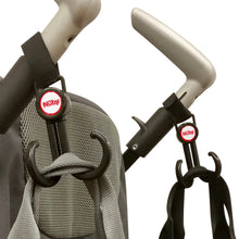 Double stroller hooks in use