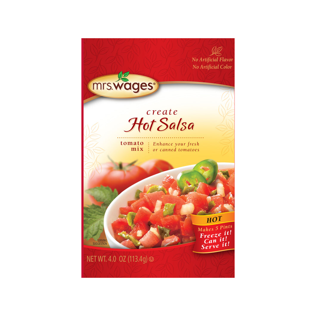 Package of Mrs. Wages hot salsa mix.