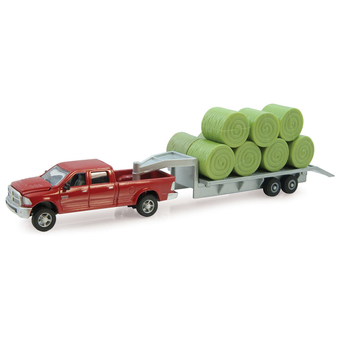 M12 2011 Ram Pickup with Gooseneck Flatbed Trailer & Bales 14855