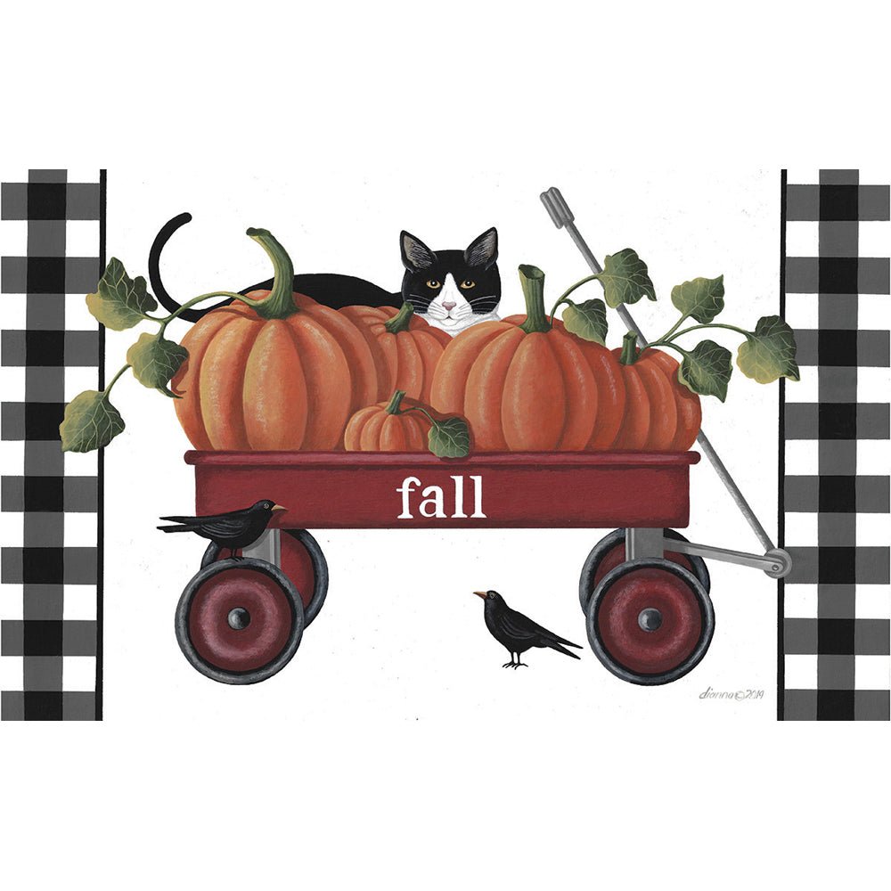Fall Wagon with Cat Welcome Mat DS535