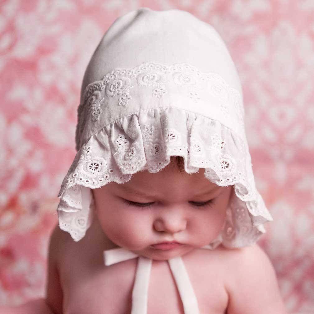 White lace baby bonnet