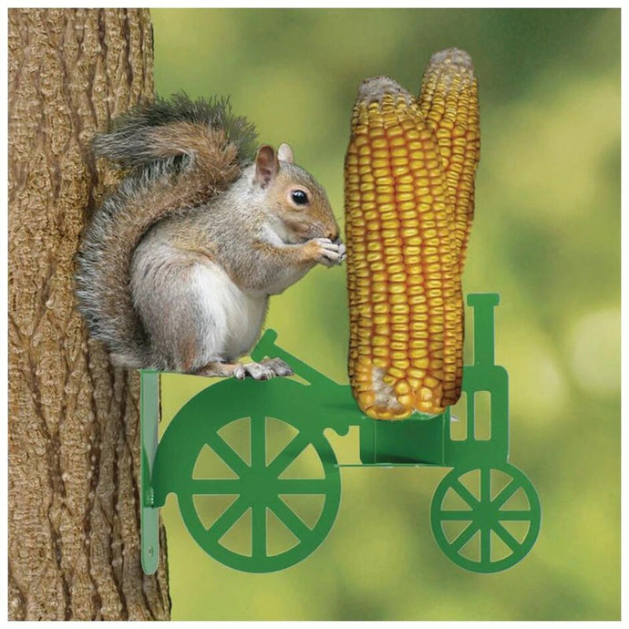 Green tractor corn cob feeder