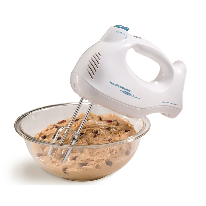 Hamilton Beach White 6-speed Hand Mixer in use