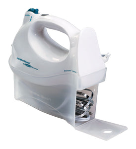 Hamilton Beach White 6-speed Hand Mixer on storage case