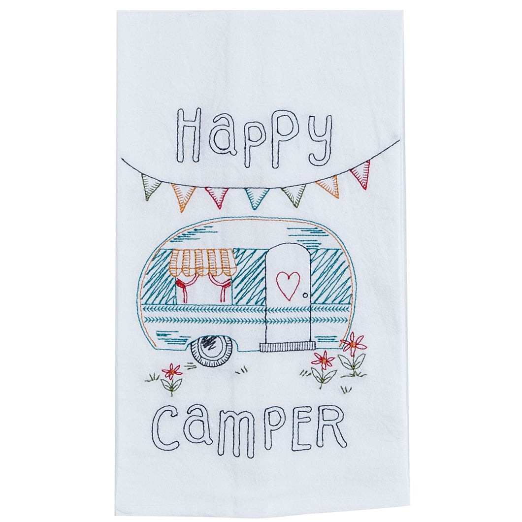 Happy Camper Embroidered flour sack towel