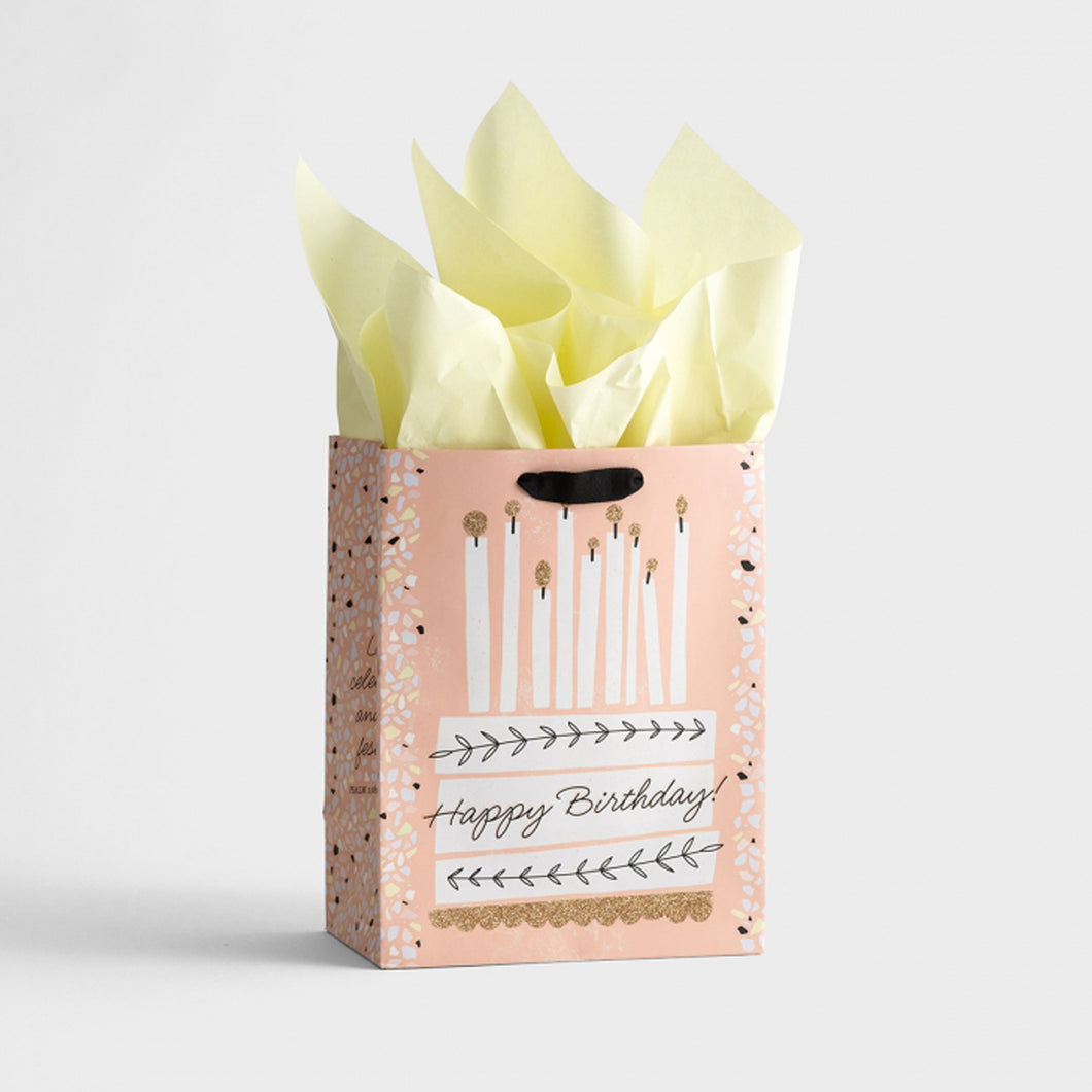 Happy Birthday - Cake - Medium Gift Bag with Tissue Front of bag