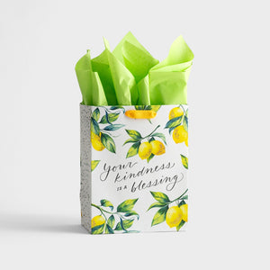 Kindness is a Blessing - Lemons - Medium Gift Bag with Tissue Front of bag