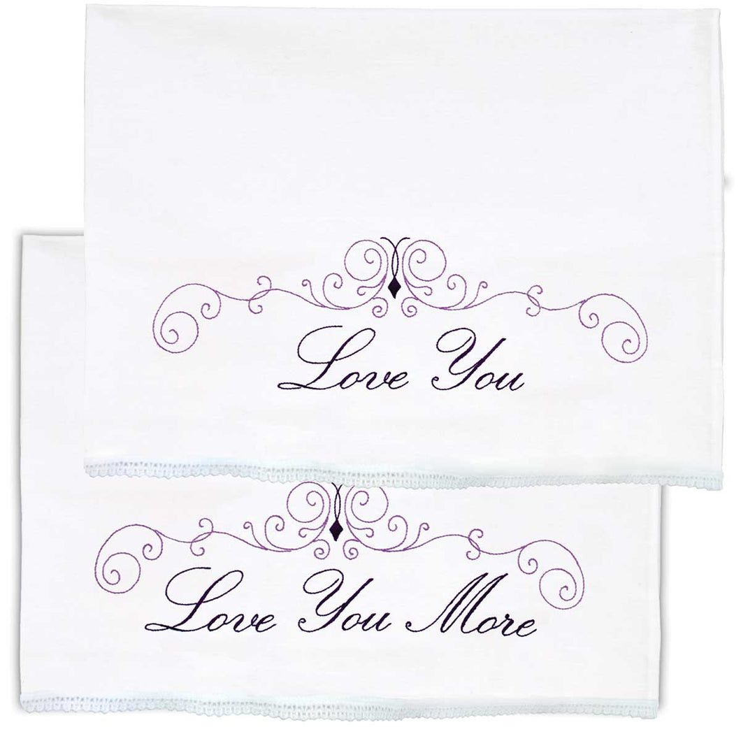 Love You, Love You More Lace Edge Pillowcases