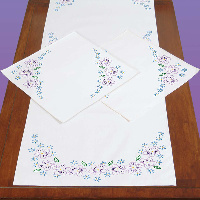 Lavender Flowers Scarf & Doily Set