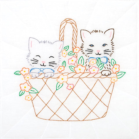 Kittens in a Basket 18-Inch Quilt Block