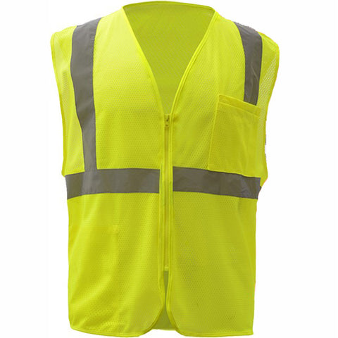 Front of lime green safety vest