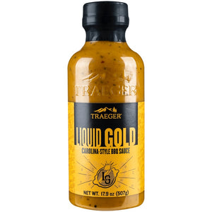 Traeger Ligquid Gold Sauce in glass 17.9oz bottle