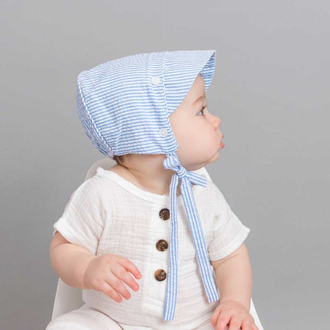 Navy stripe baby bonnet