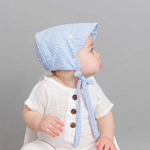 Navy stripe baby bonnet