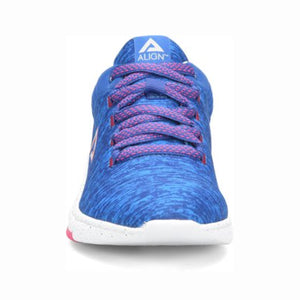 Blue, pink, and white shoe front